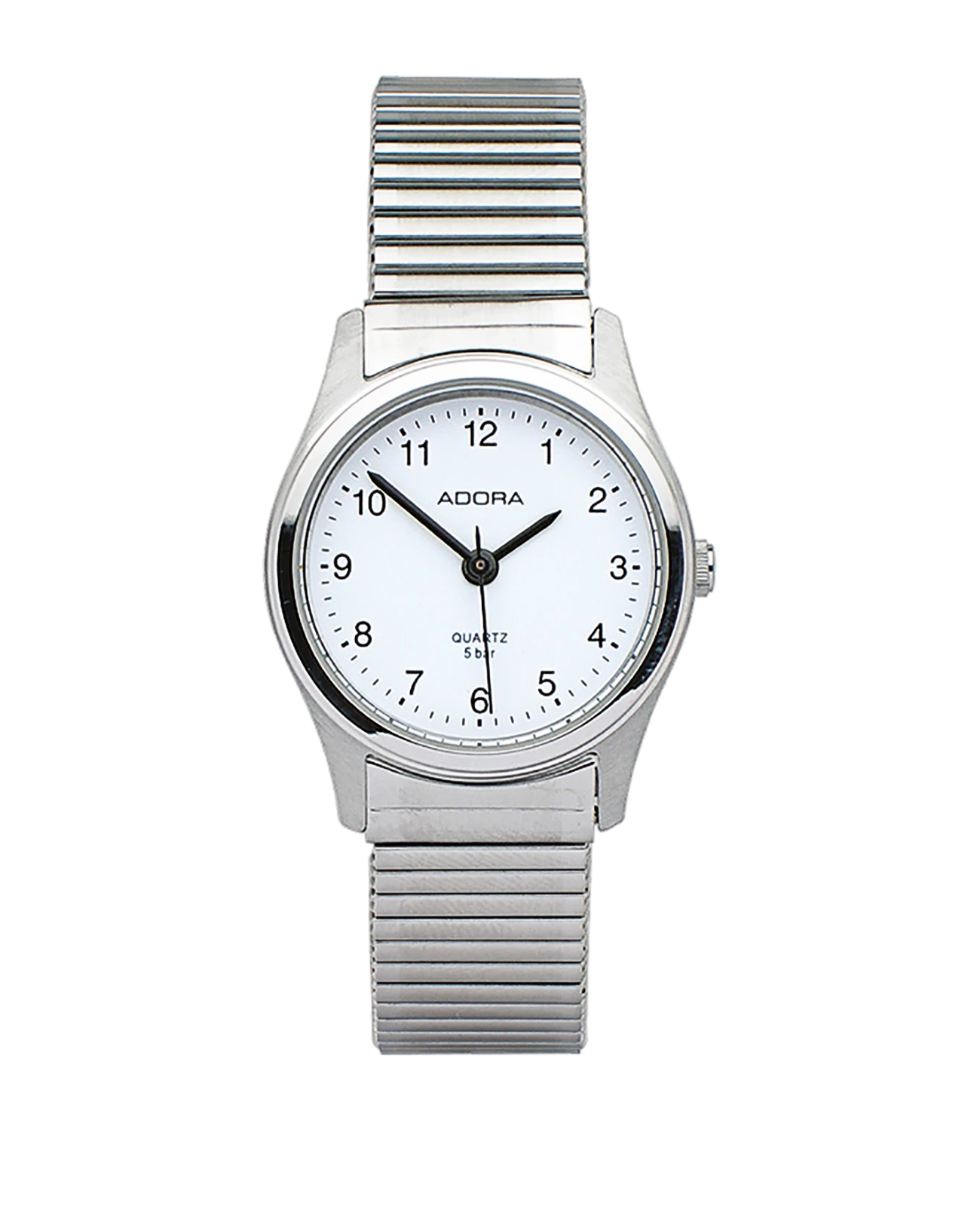 Rundes Gehäuse weißes Zifferblatt arabische Zahlen