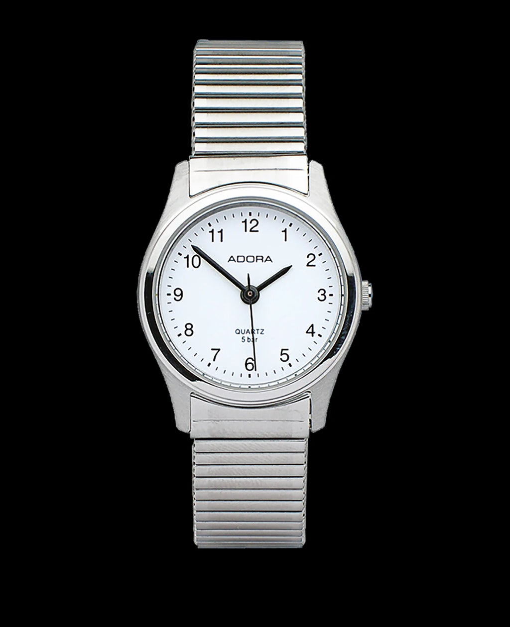 Rundes Gehäuse weißes Zifferblatt arabische Zahlen