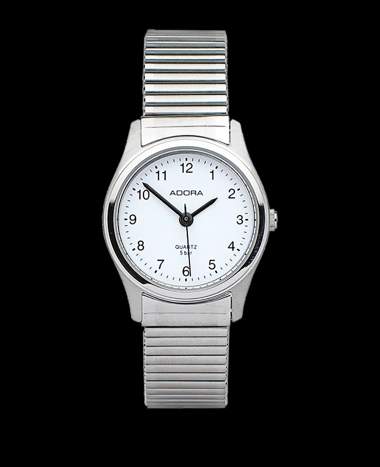 Rundes Gehäuse weißes Zifferblatt arabische Zahlen