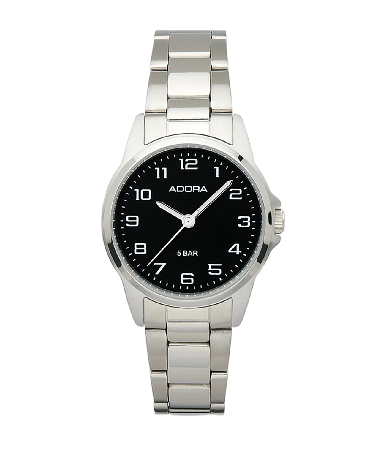 Rundes Gehäuse schwarzes Zifferblatt arabische Zahlen