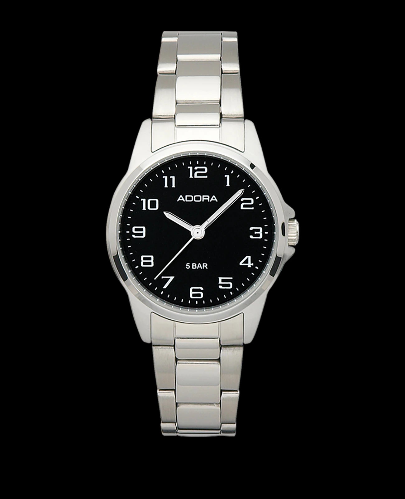 Rundes Gehäuse schwarzes Zifferblatt arabische Zahlen