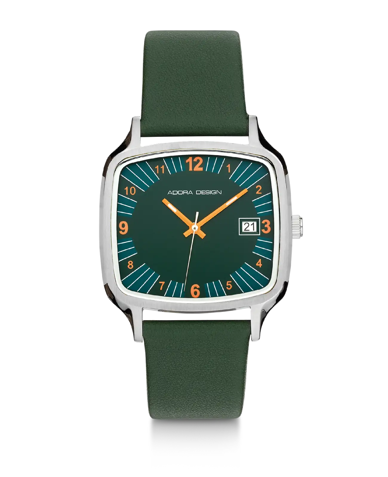 Rechteckiges Gehäuse mit grünen Zifferblatt