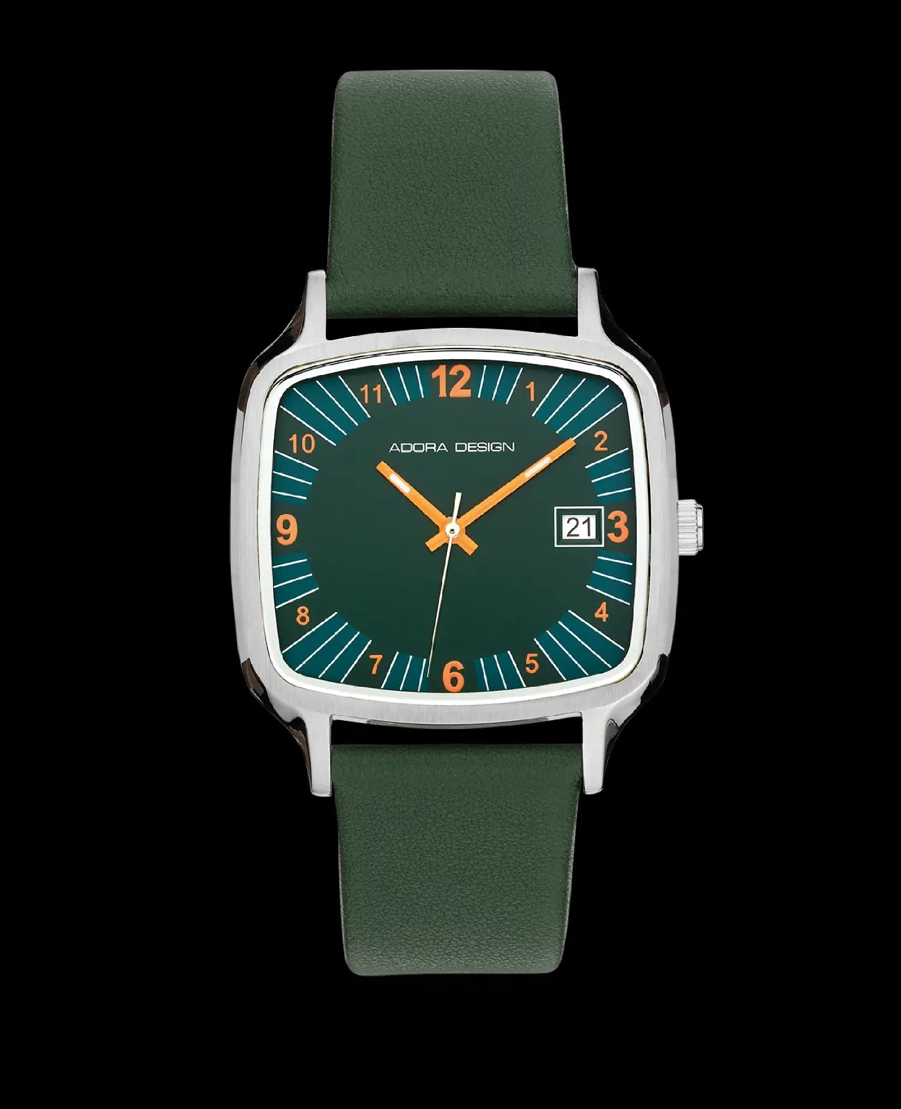 Rechteckiges Gehäuse mit grünen Zifferblatt