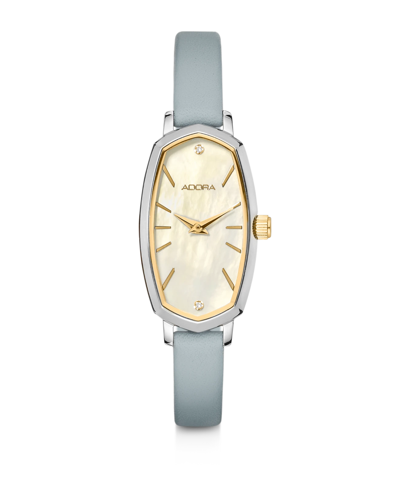 Rechteckiges langes Gehäuse mit geblichen Zifferblatt