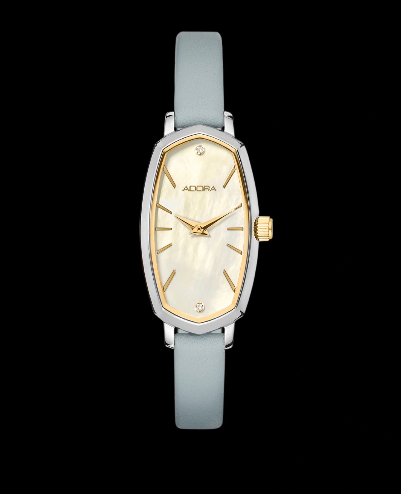 Rechteckiges langes Gehäuse mit geblichen Zifferblatt