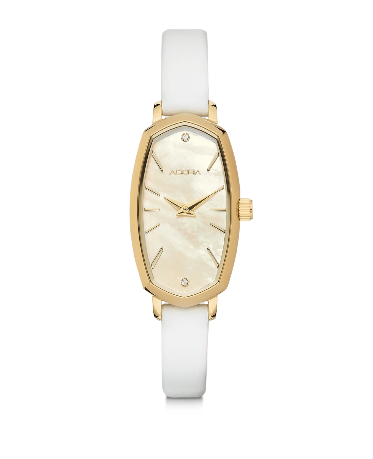 Rechteckiges langes Gehäuse mit geblichen Zifferblatt