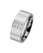Breiter kantiger mattierter Ring mit 6 Zirkoniasteinen