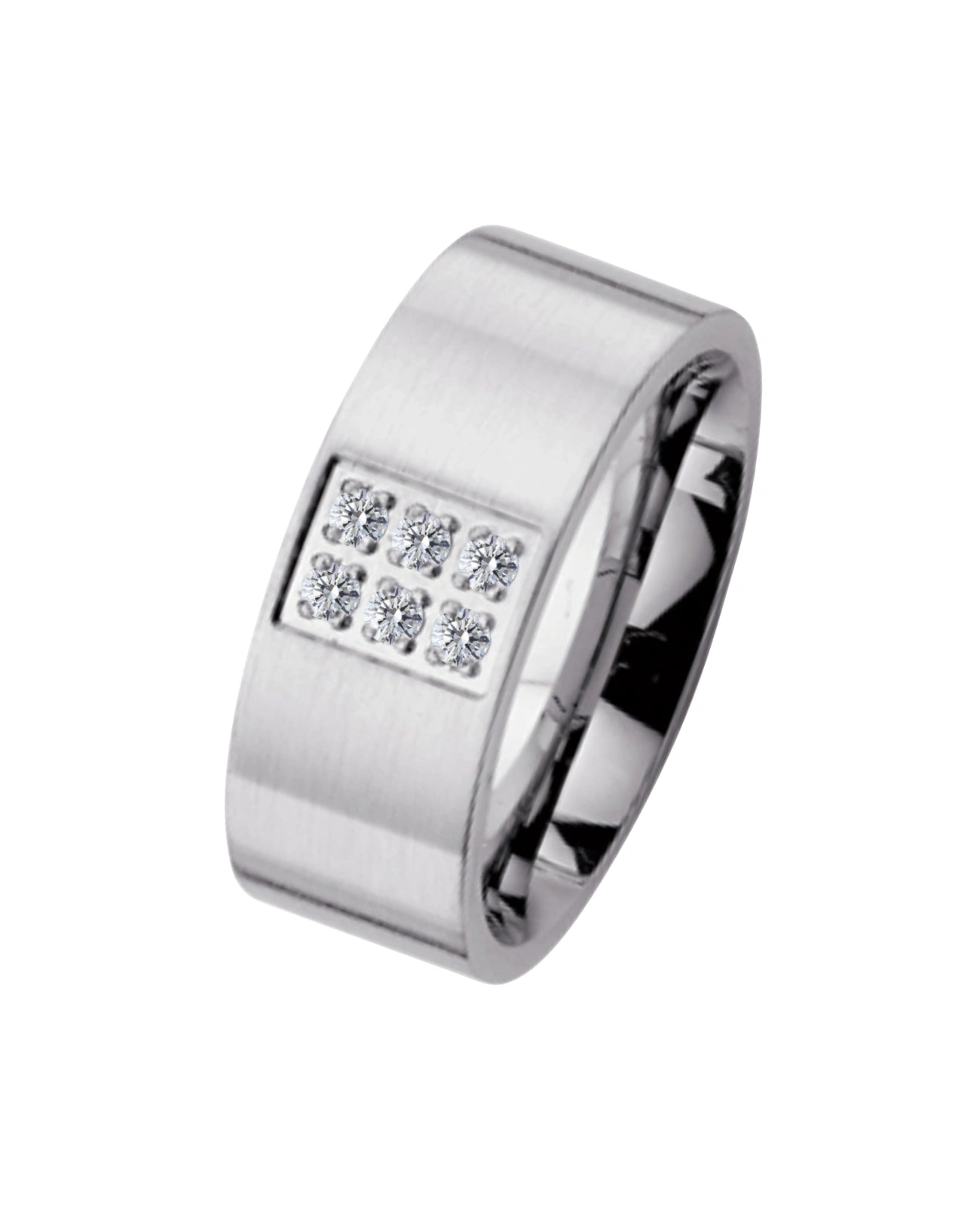 Breiter kantiger mattierter Ring mit 6 Zirkoniasteinen