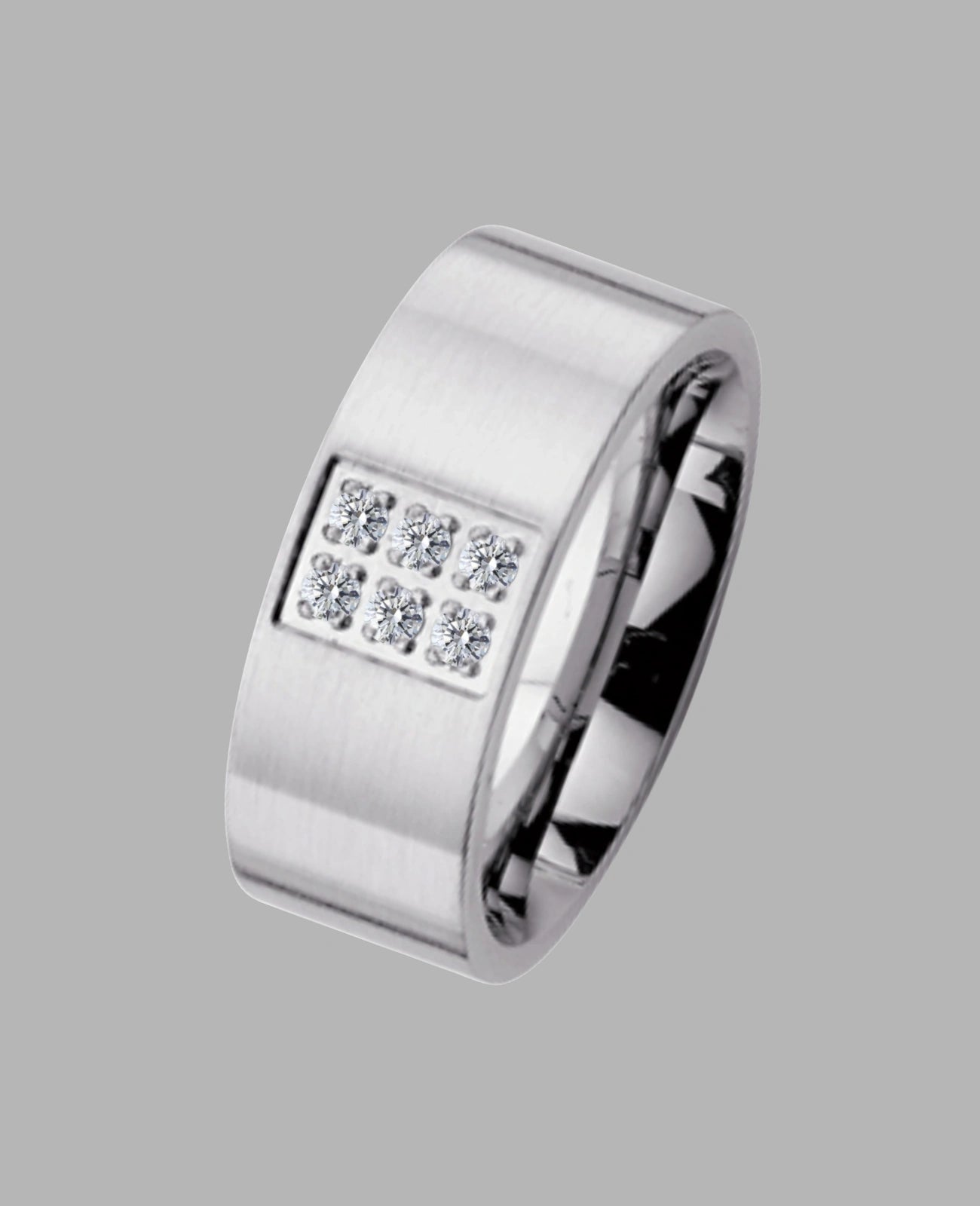 Breiter kantiger mattierter Ring mit 6 Zirkoniasteinen