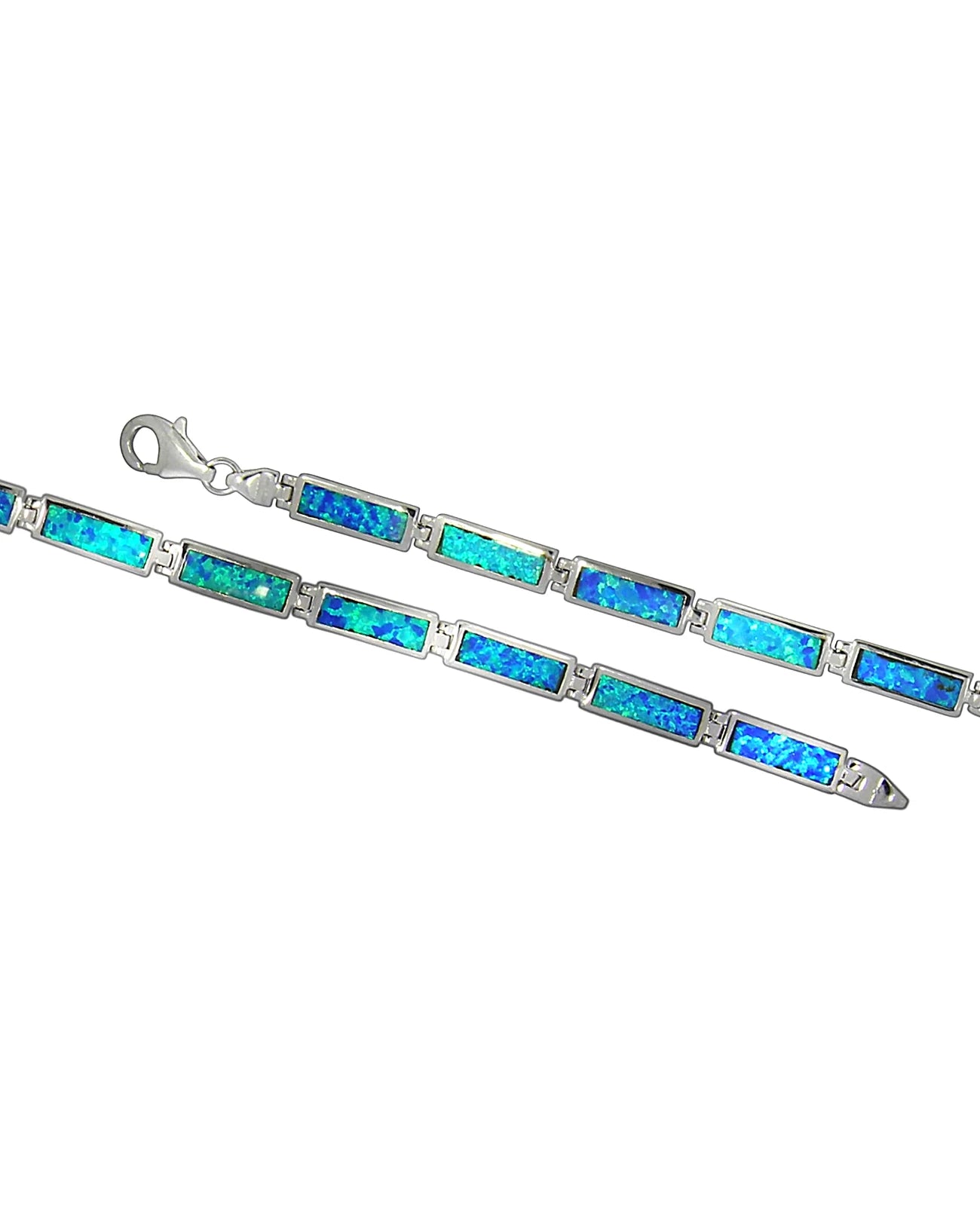 Armband mit beweglichen rechteckigen Platten besetzt mit blauen Opalen