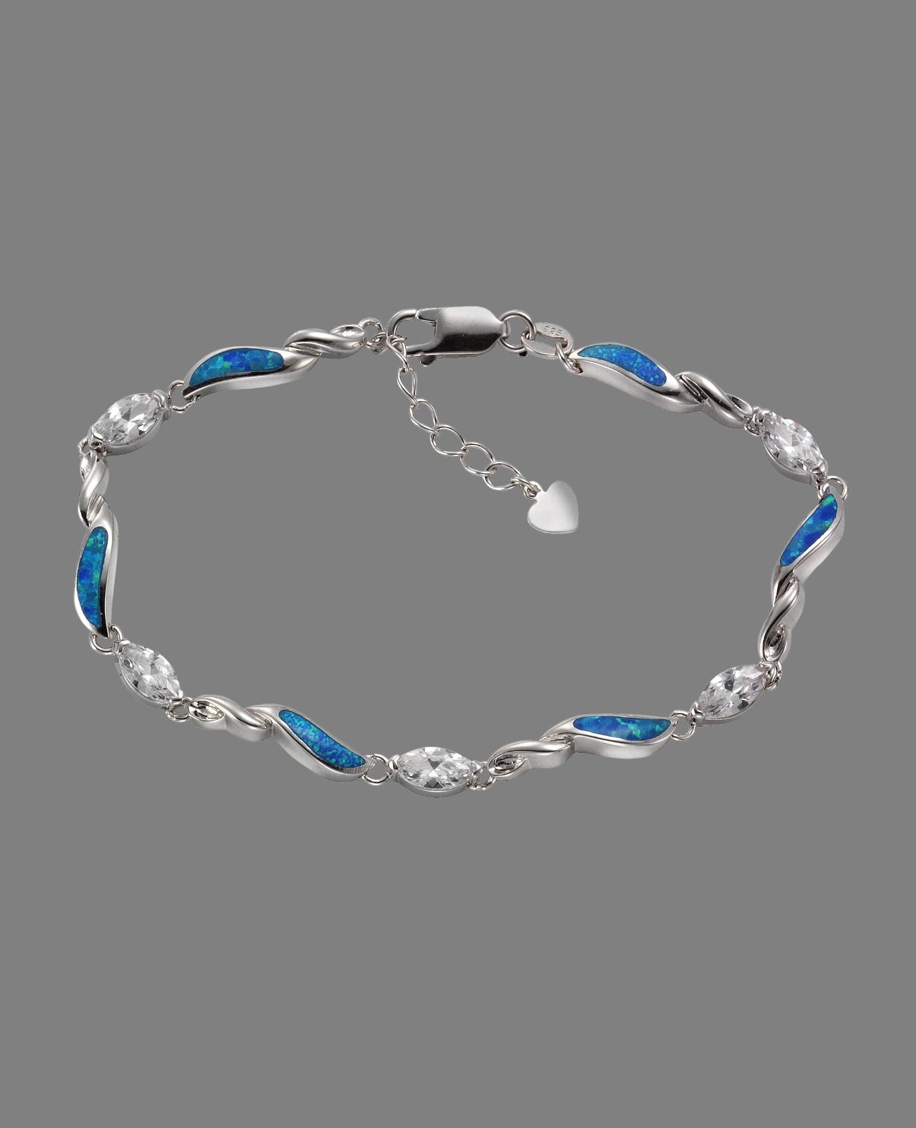 Armband mit beweglichen geschwungenen Platten mit blauen Opalen besetzt