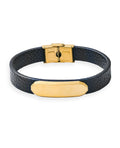 Lederarmband schwarz mit aufgesetzter goldenen Gravurplatte