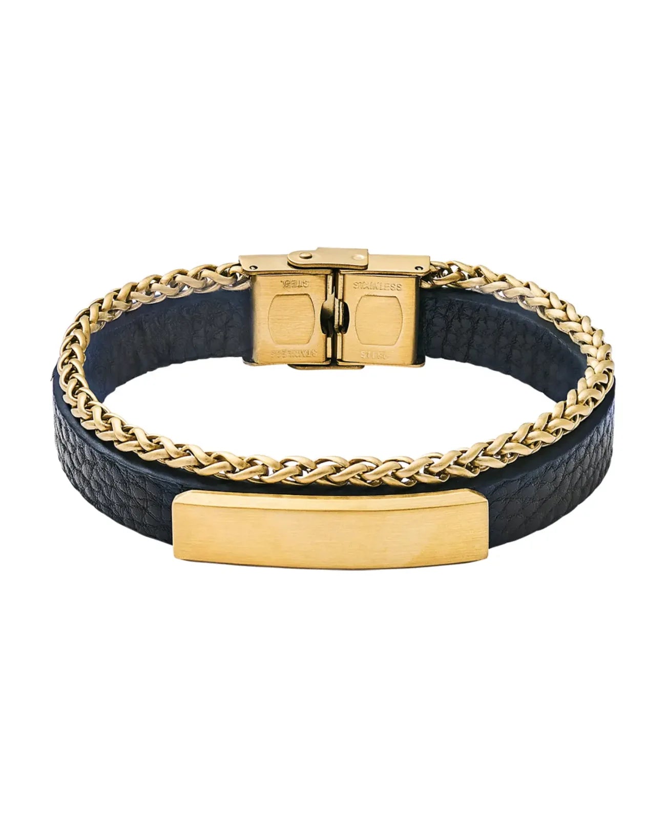 Lederarmband und Kette mit aufgesetzter Gravurplatte