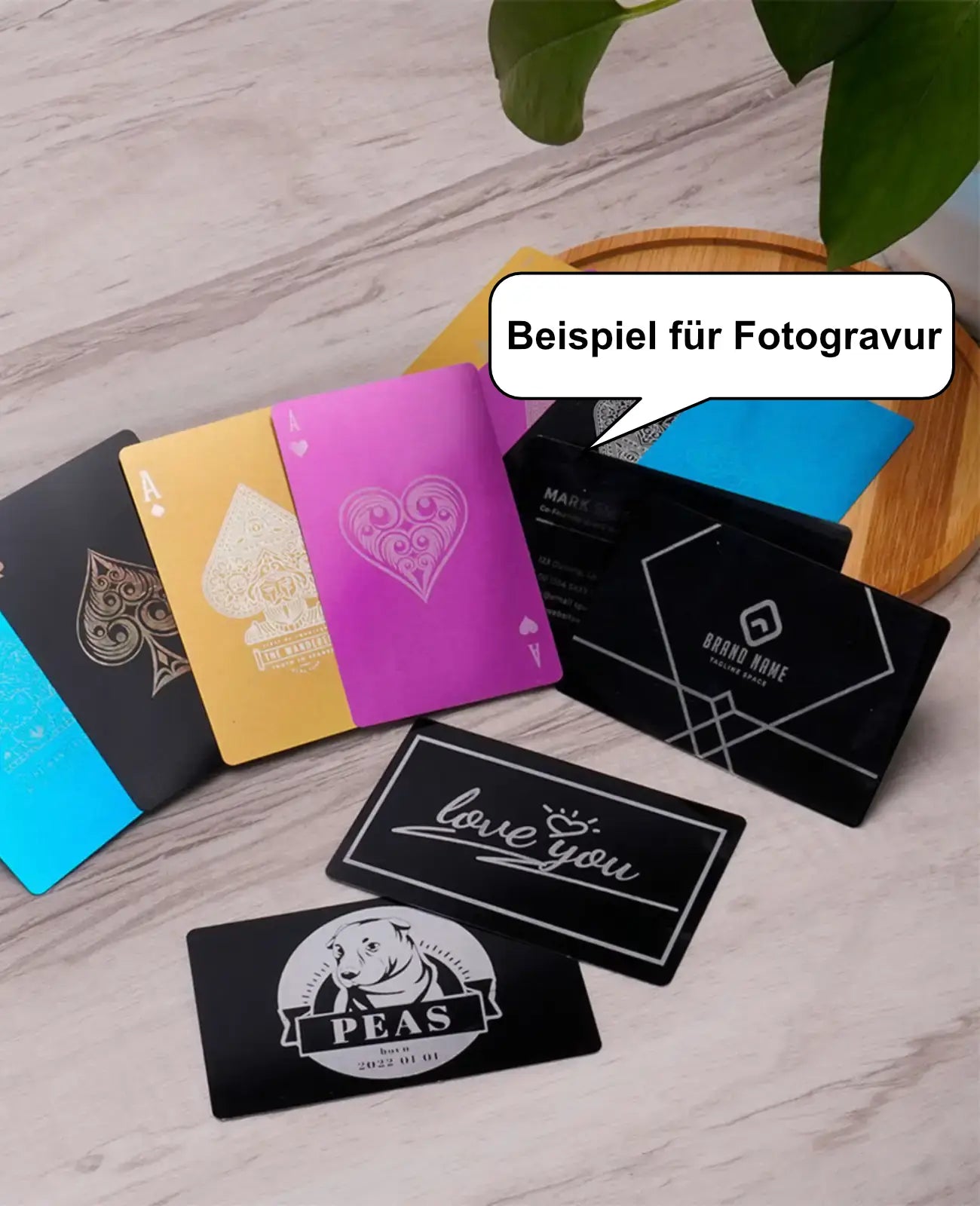 Beispiel für Fotogravur Spielkarten Visitenkarten