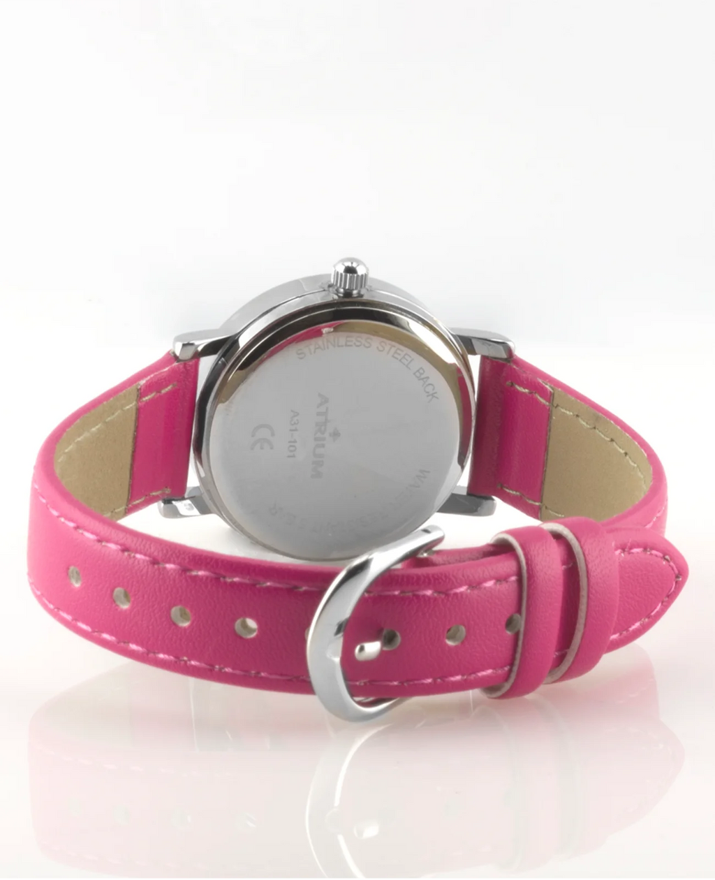kinderuhr Pinkes lederarmband zifferblatt rosa kreise mit großen arabischen zahlen