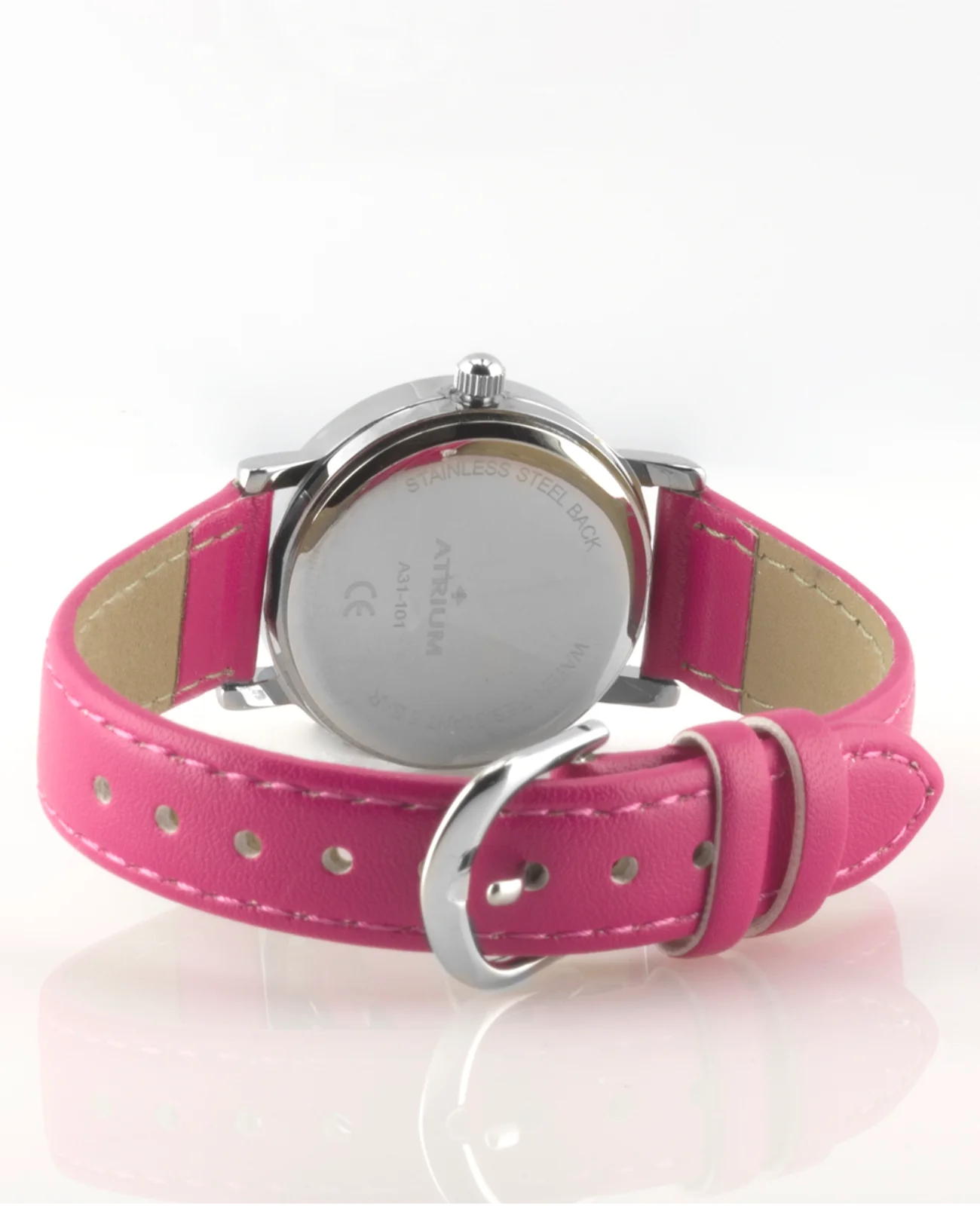 kinderuhr Pinkes lederarmband zifferblatt rosa kreise mit großen arabischen zahlen