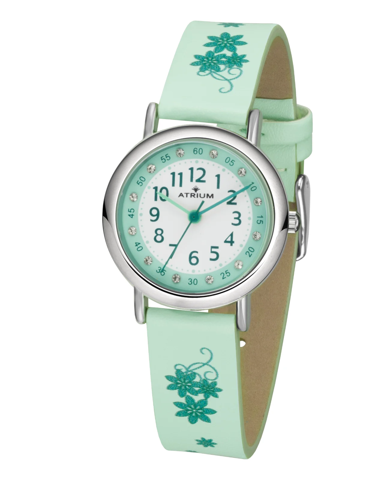 Mintfarbenes Lederarmband mit Blumenmotive große arabische zahlen 