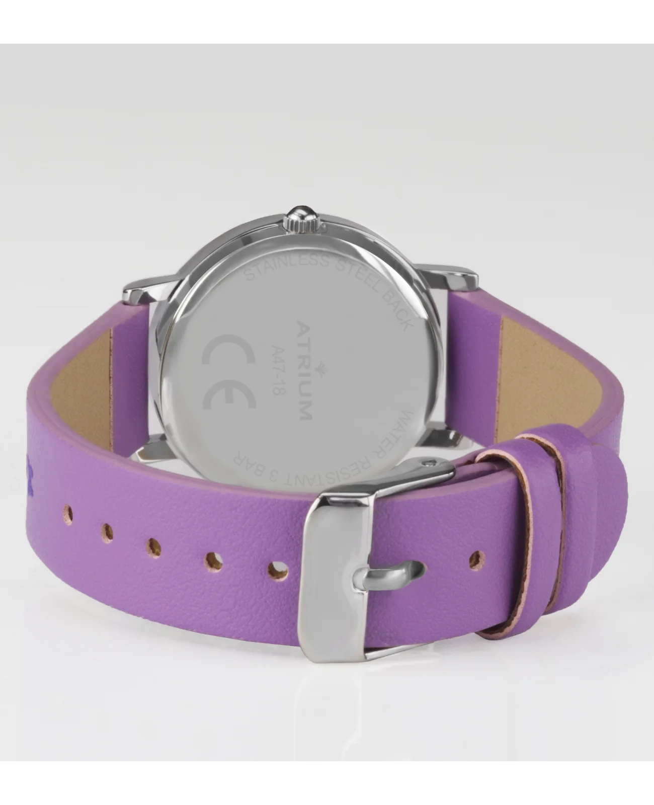 Lila Lederarmband mit Schmetterlingmotive mit Pferdemotive große arabische zahlen 