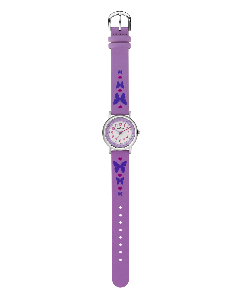 Lila Lederarmband mit Schmetterlingmotive mit Pferdemotive große arabische zahlen 