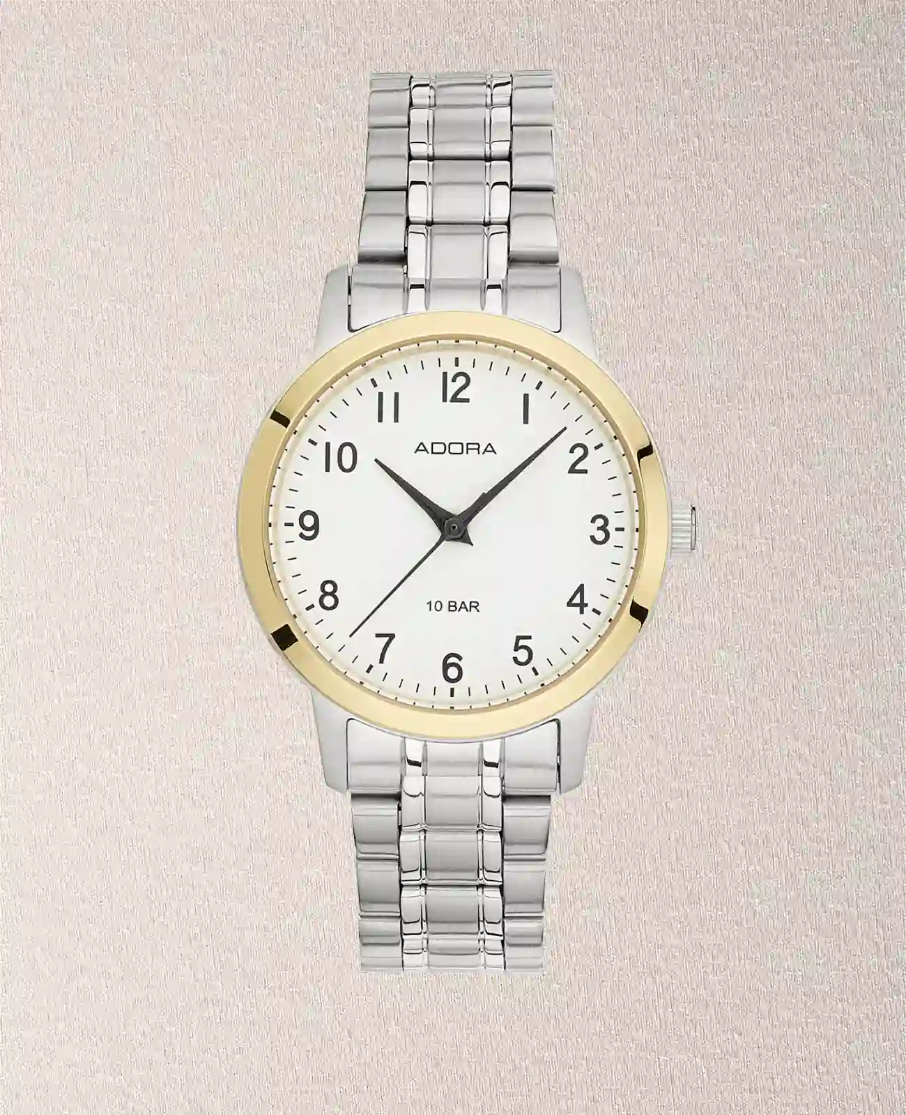 Rundes Gehäuse weißes Zifferblatt arabische Zahlen