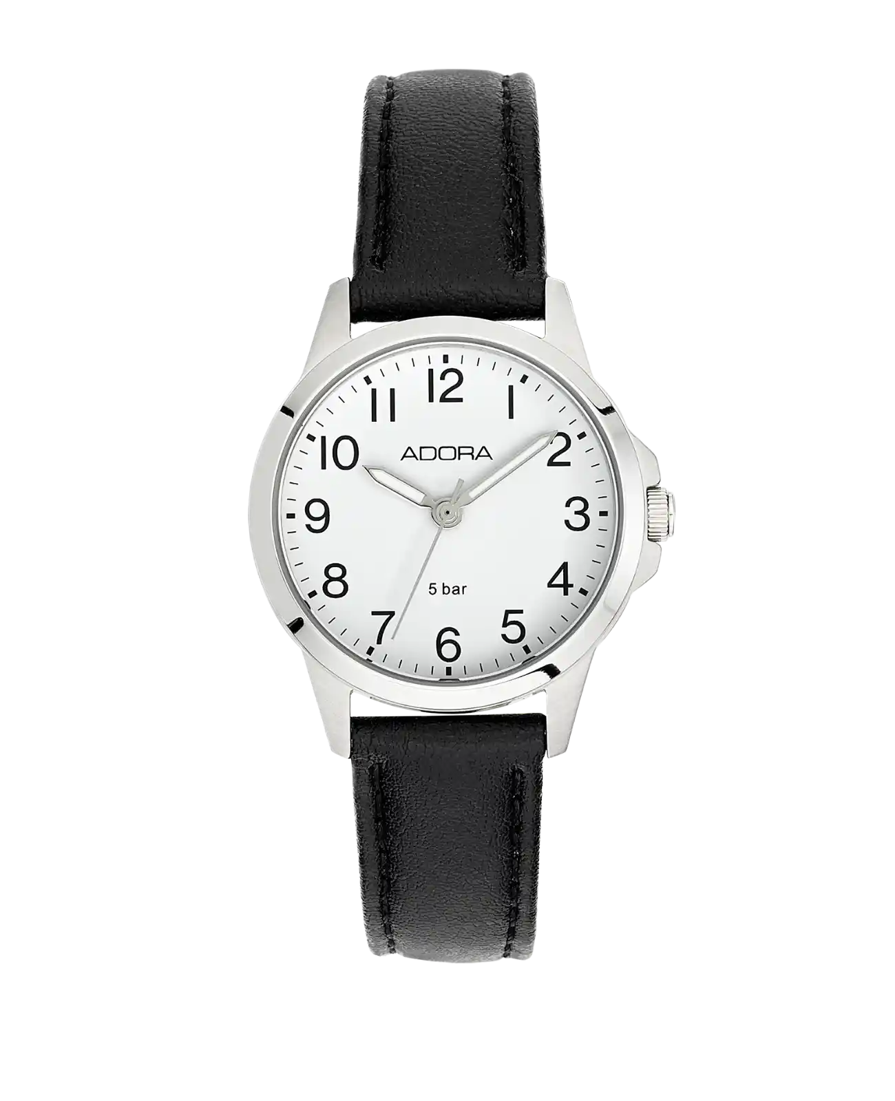 Rundes Gehäuse weißes Zifferblatt arabische Zahlen