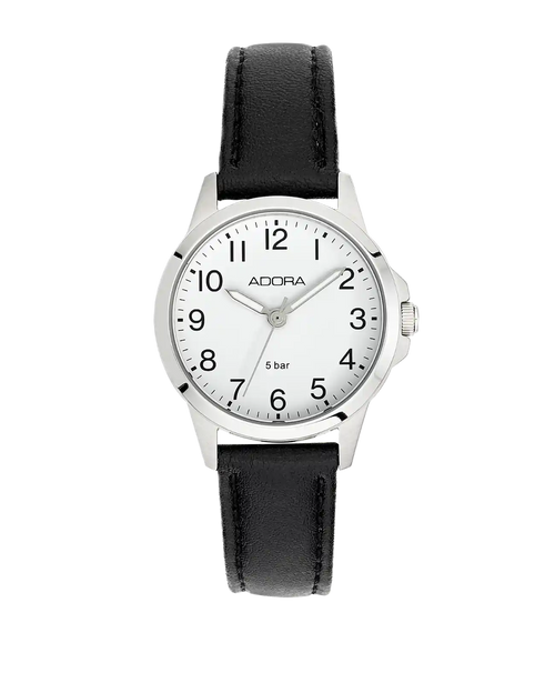 Rundes Gehäuse weißes Zifferblatt arabische Zahlen