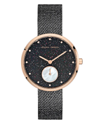 rundes gehäuse schwarzes zifferblatt schwares milaneisearmband kleine sekunde bei 6 uhr