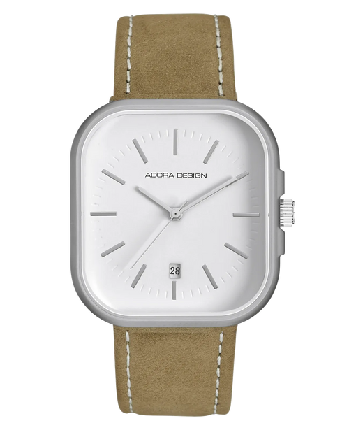 rechteckiges gehäuse mit abgerundeten ecken weißes zifferblatt