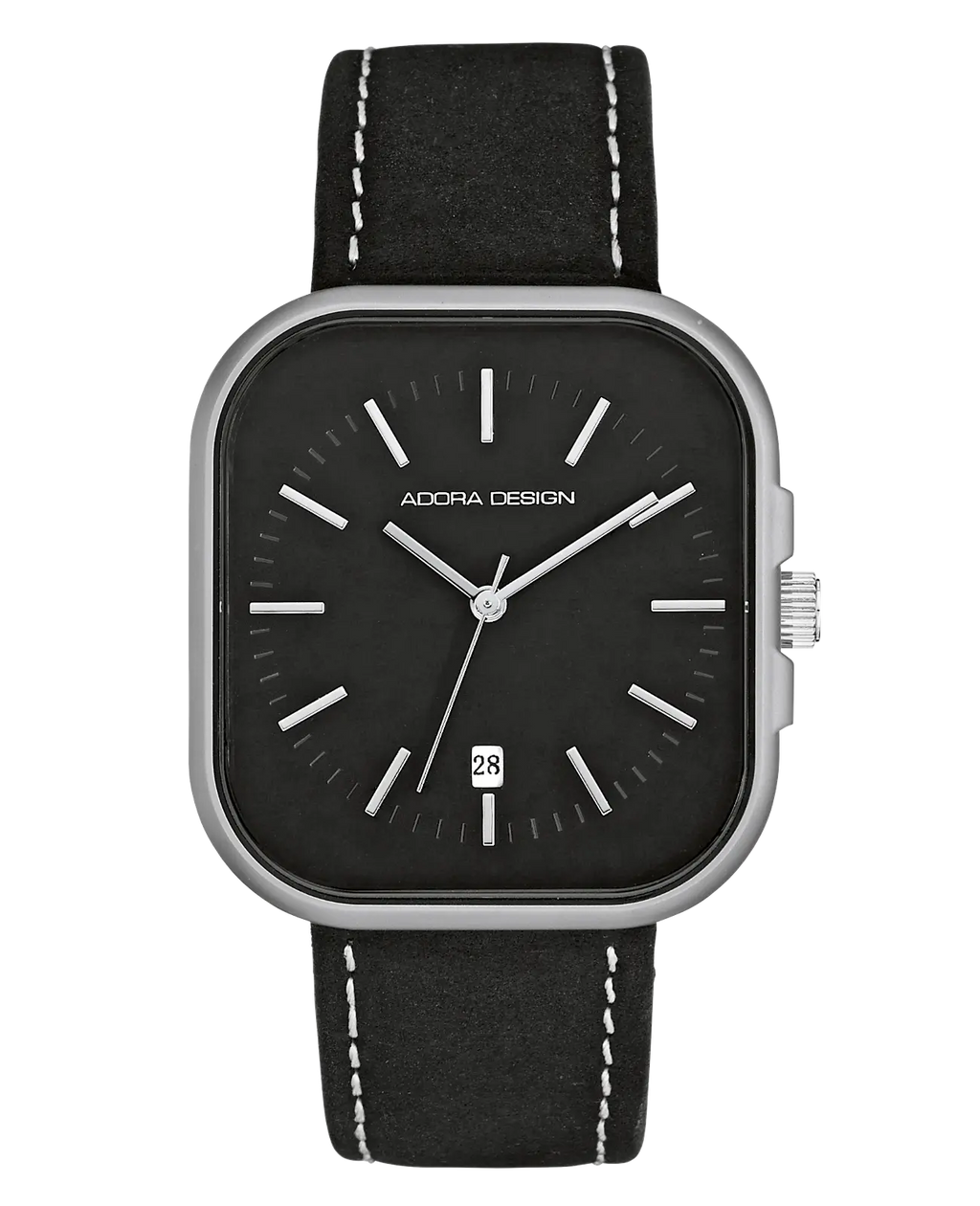 rechteckiges gehäuse mit abgerundeten ecken schwarzes zifferblatt