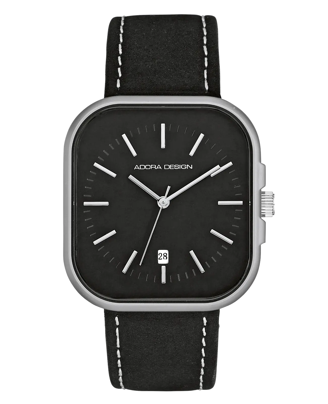 rechteckiges gehäuse mit abgerundeten ecken schwarzes zifferblatt