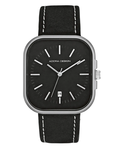 rechteckiges gehäuse mit abgerundeten ecken schwarzes zifferblatt