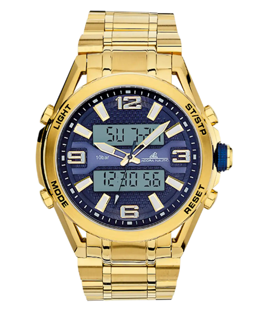 Metallarmbanduhr mit digital und Analoganzeige blaues zifferblatt