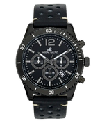 Lederarmbanduhr schwarz chronograph datum zwischen 4 und 5 Uhr