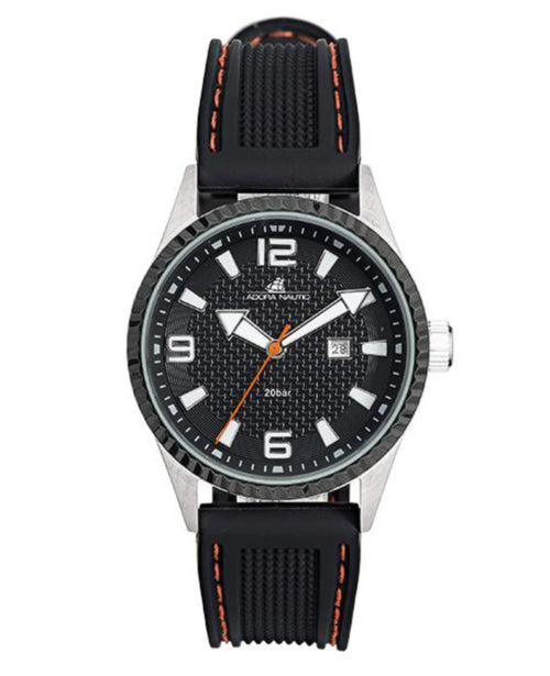 kautschukarmband mit oranger naht zifferblatt schwarz