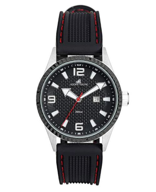 kautschukarmband mit roter naht zifferblatt schwarz