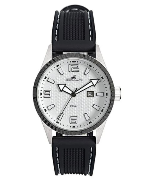 kautschukarmband mit weißer naht zifferblatt schwarz