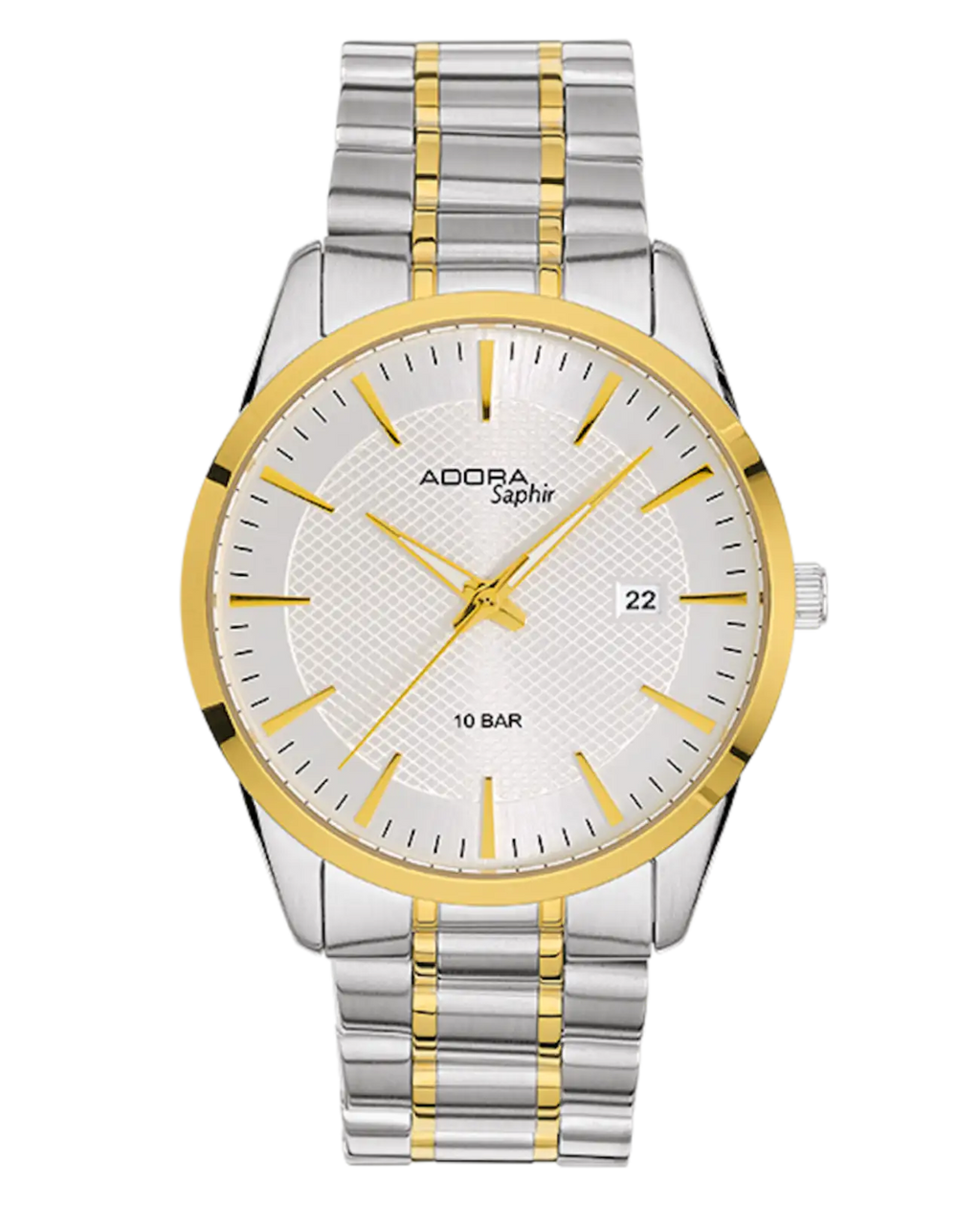 Bicolor metallarmbanduhr helles zifferblatt mit balken datum bei 3 uhr