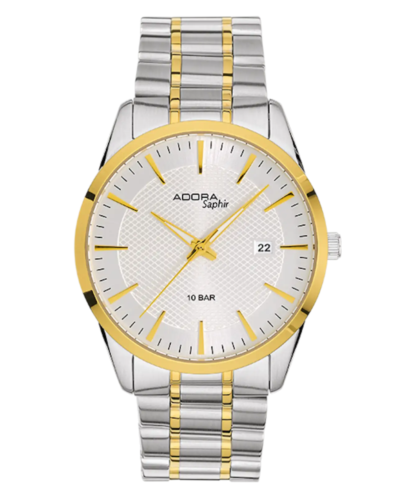 Bicolor metallarmbanduhr helles zifferblatt mit balken datum bei 3 uhr
