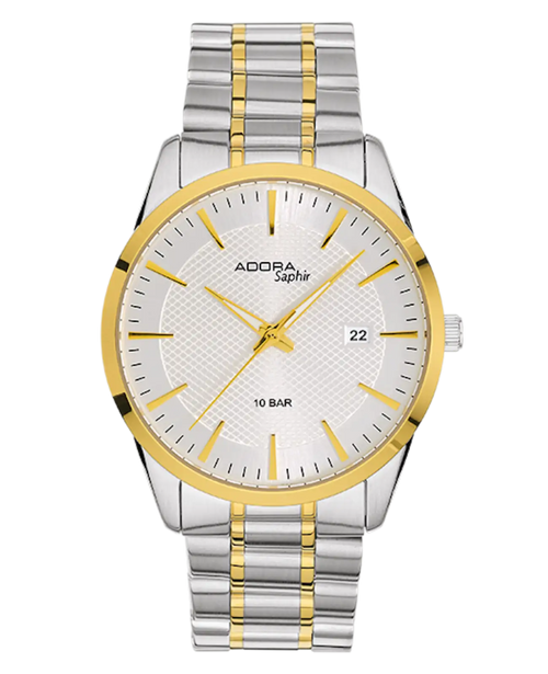 Bicolor metallarmbanduhr helles zifferblatt mit balken datum bei 3 uhr