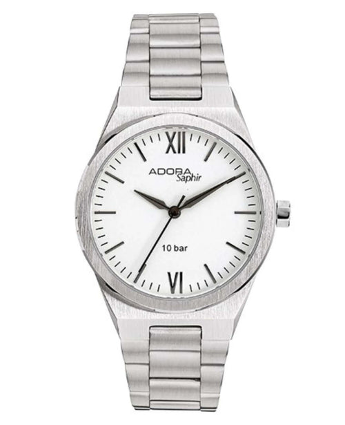 damenuhr mit edelstahlarmband und hellen zifferblatt