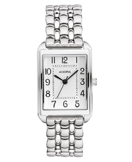 rechteckige damenuhr mit hellen zifferblatt und deutliche zahlen