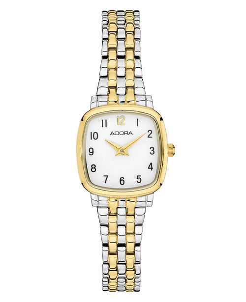 eckiges Gehäuse weißes zifferblatt mit arabischen zahlen