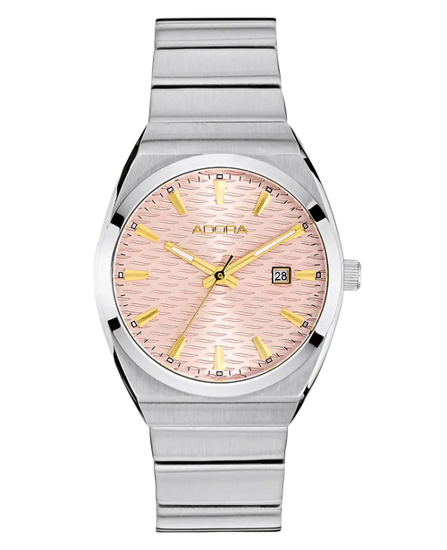 rundes gehäuse rosa zifferblatt