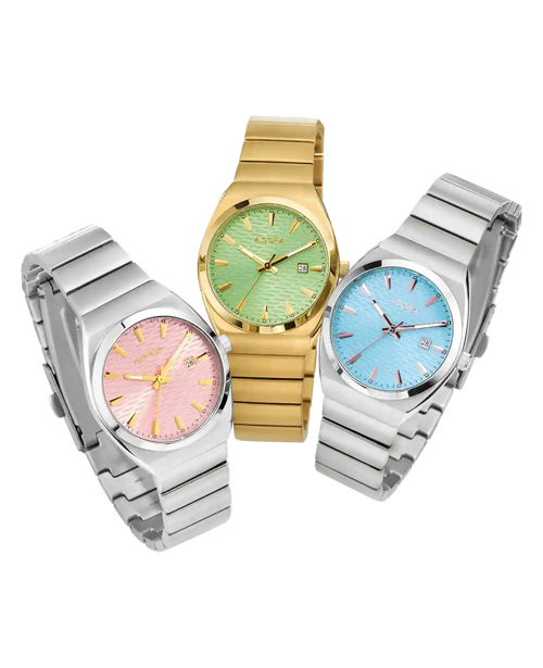 rundes gehäuse rosa zifferblatt