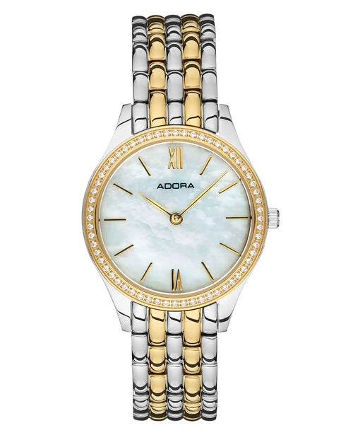 rundes gehäuse Perlmutt zifferblatt mit balken