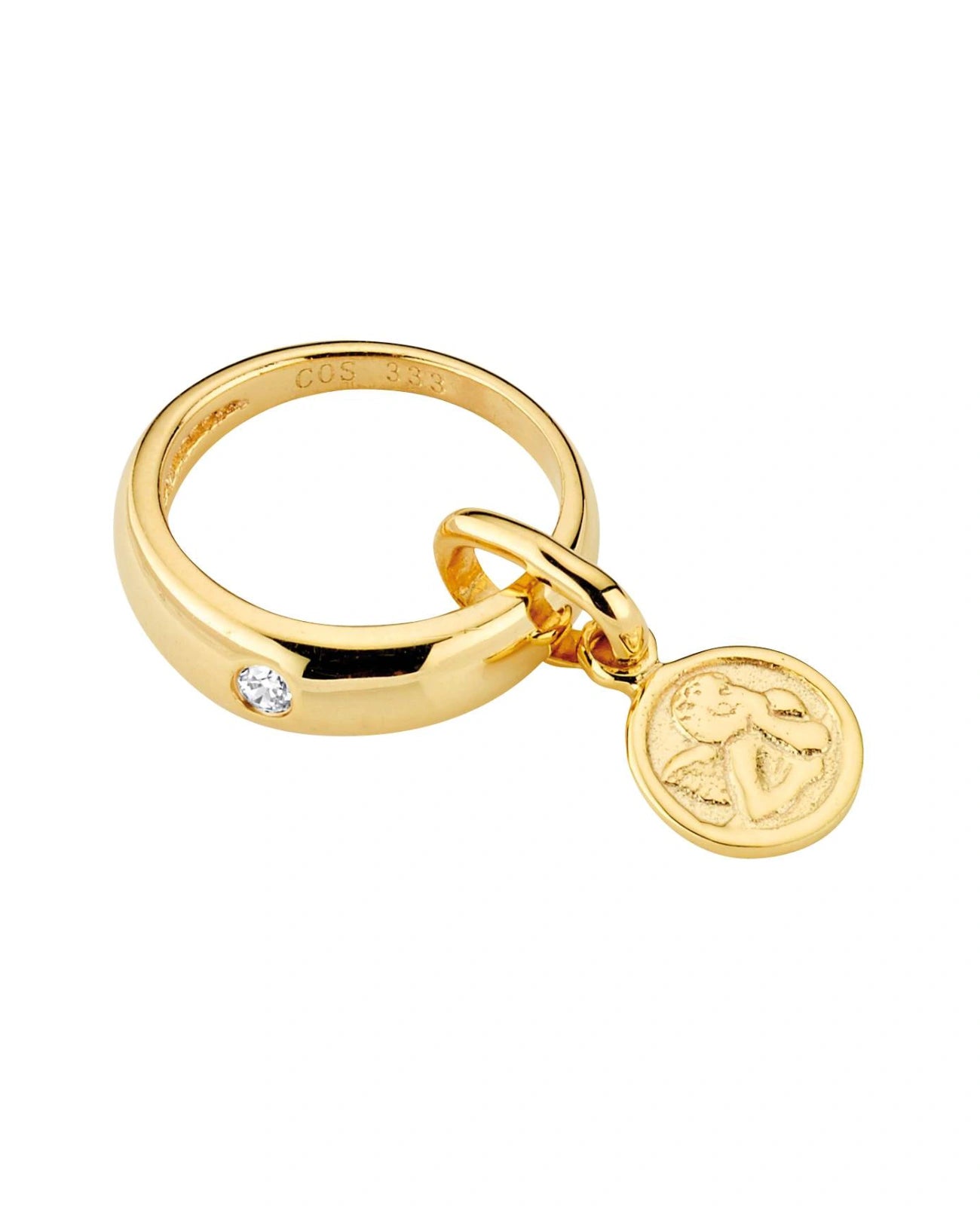 kleiner Anhänger als ring mit zirkonia in der mitte und kleiner schutzengelanhänger