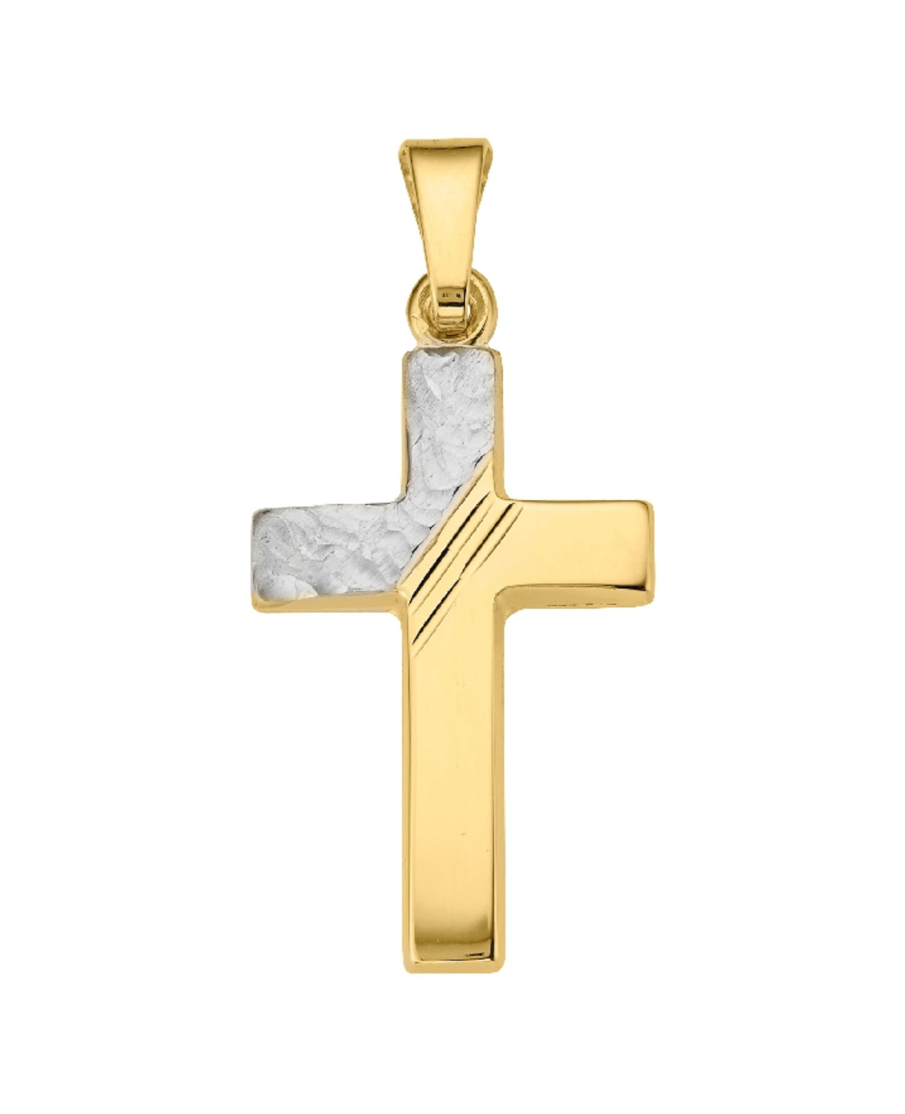 kantiger kreuz anhänger linke seite silber rechte gold