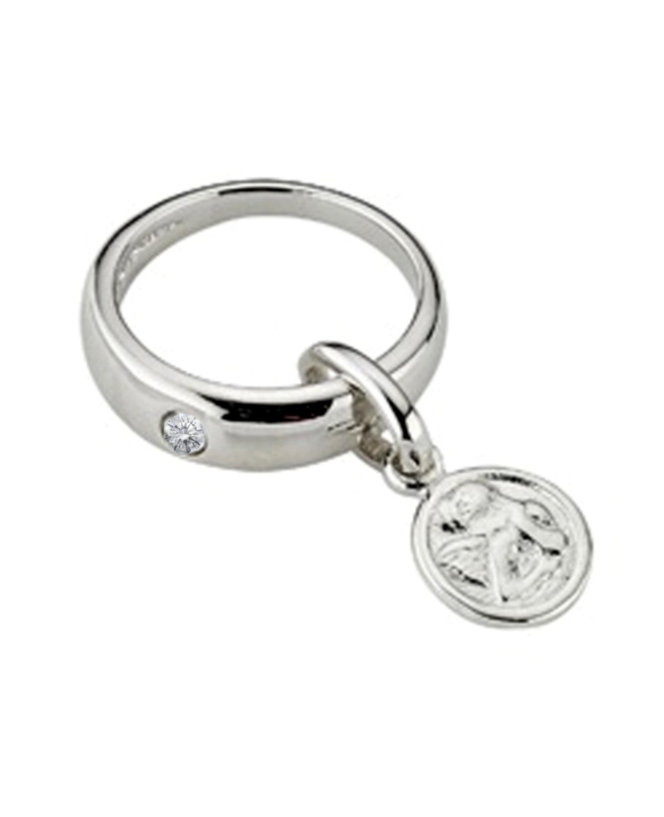 anhänger kleiner taufring mit zirkonia stein und runder schutzengel