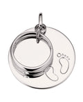 runder scheiben anhänger mit babyfüßen und taufring mit zirkonia stein