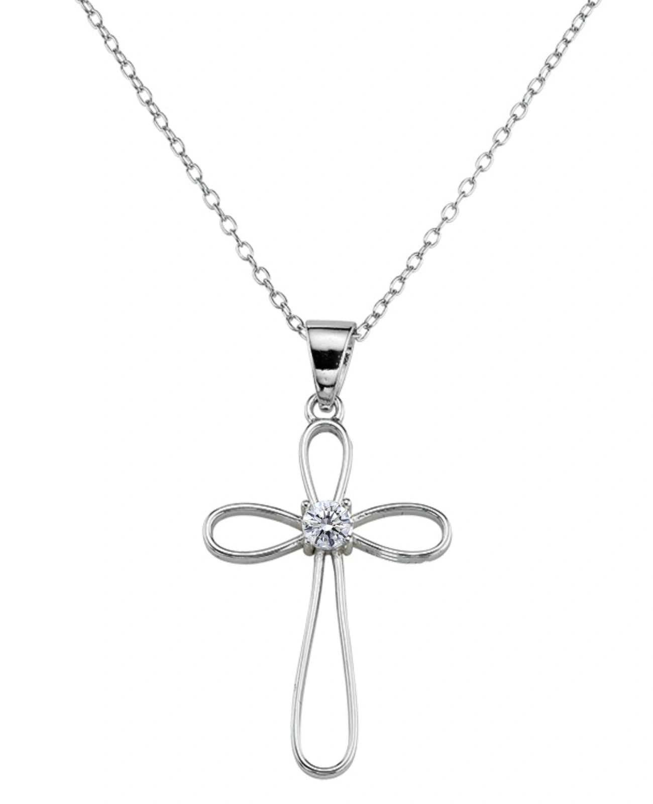 Ankerkette mit kreuz anhänger ovale drahtform in der mitte zirkonia stein